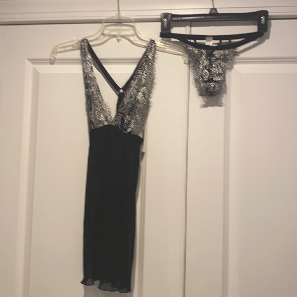 Black and silver sheer baby doll lingerie.